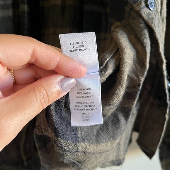 Rails Pepper Plaid Button Down Shirt Olive Black Top Womens Size‎ S - Picture 7 of 9